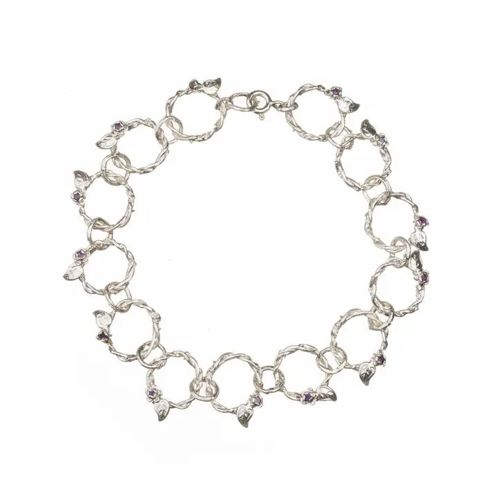 Sterling Silver Twig Hoop Bracelet with Amethyst