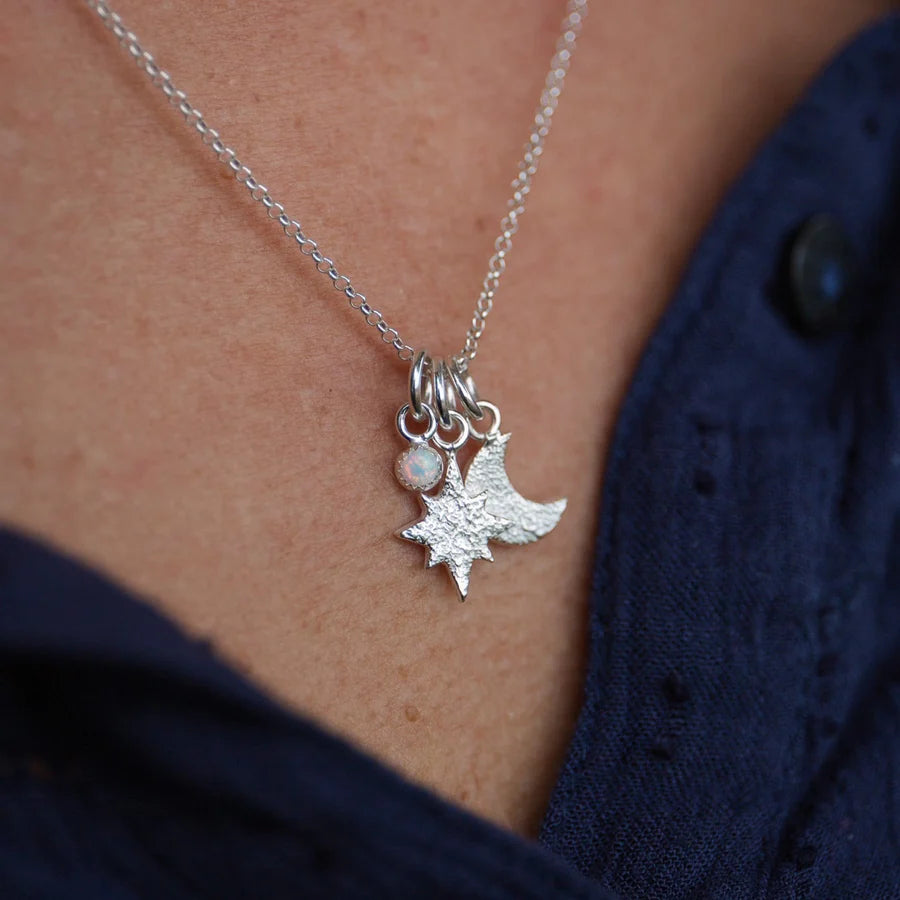Star and Moon Gemstone Necklace