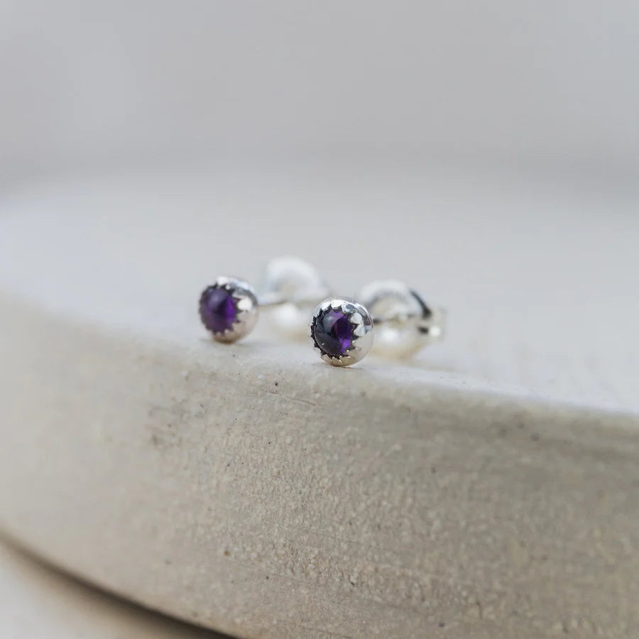 Silver Mini Gemstone Stud Earrings