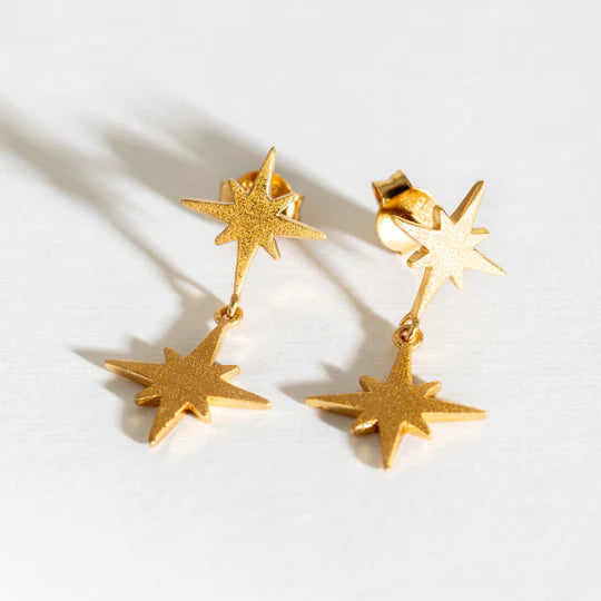 BRUSHED DOUBLE NORTH STAR EARRINGS