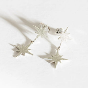 BRUSHED DOUBLE NORTH STAR EARRINGS