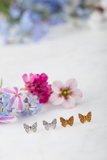 Silver Mini Butterfly Stud Earrings