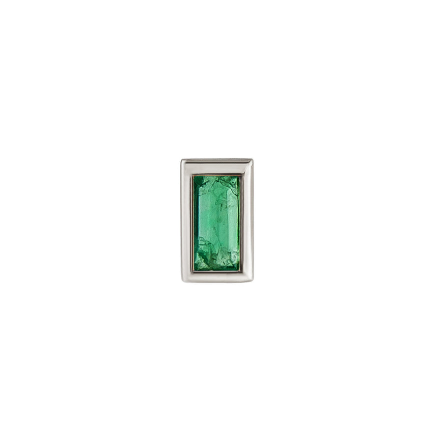 White Gold Mini Bezel Set Baguette Emerald Studs