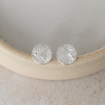 Silver Circle Textured Studs