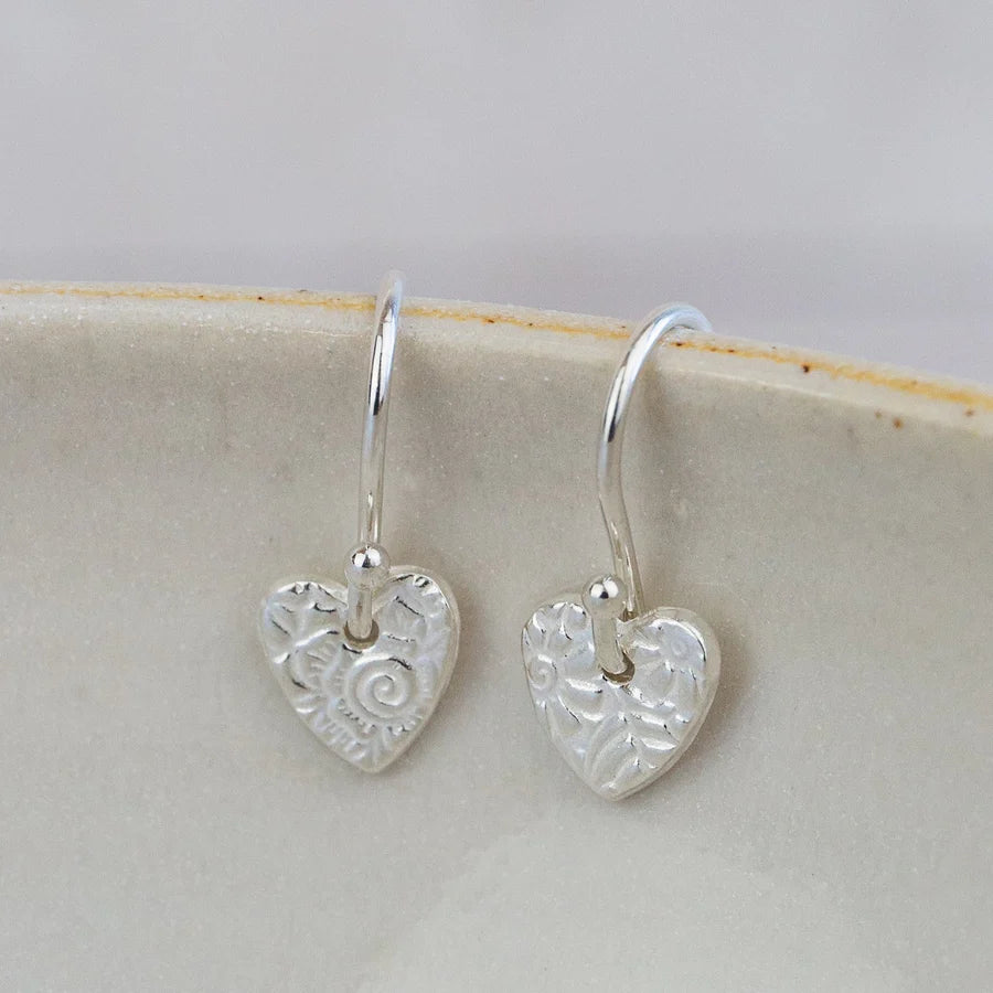 Silver Mini Textured Heart Earrings