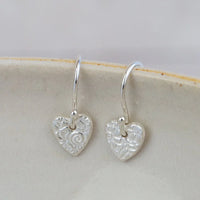 Silver Mini Textured Heart Earrings