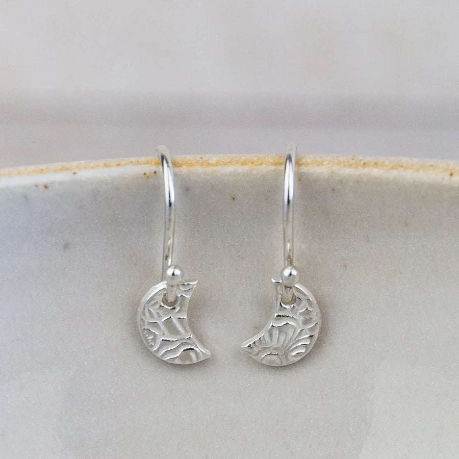 Silver Mini Textured Moon Earrings