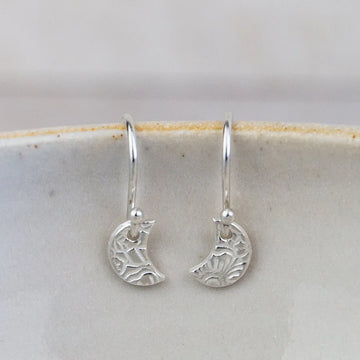 Silver Mini Textured Moon Earrings